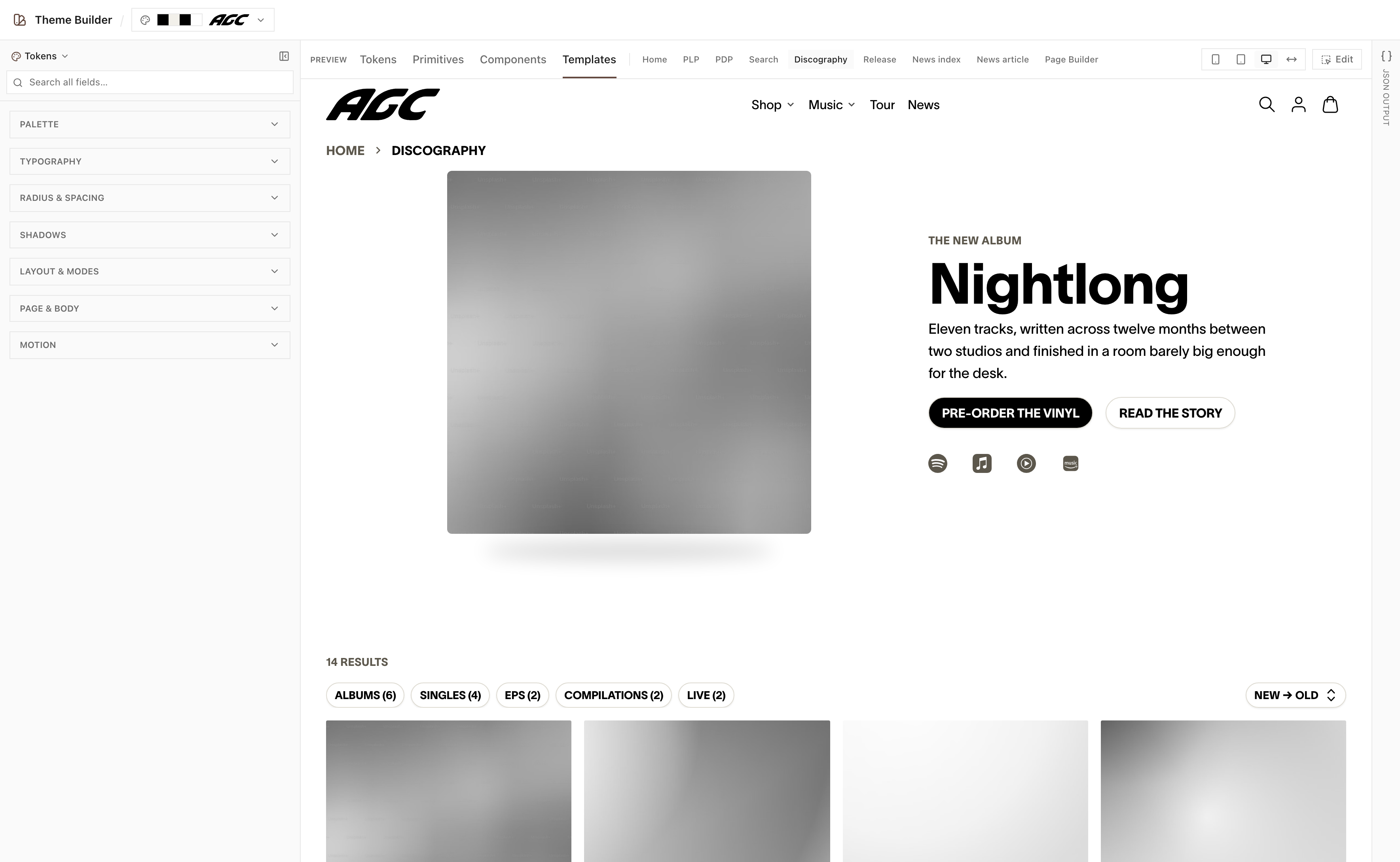Templates: discography - a release page and catalogue, on the same shared foundation